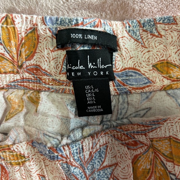 Nicole Miller Linen Tropical Floral Wide Leg Pull on Pants - Picture 4 of 8